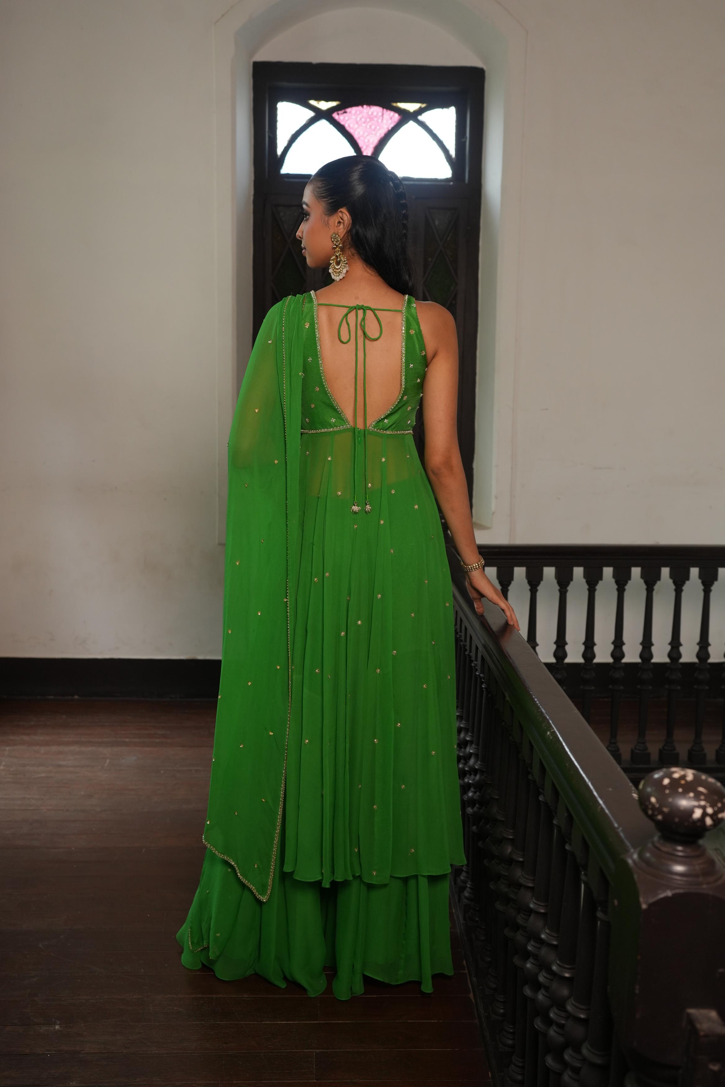 Parrot Green (InCut) Anarkali With Sharara
