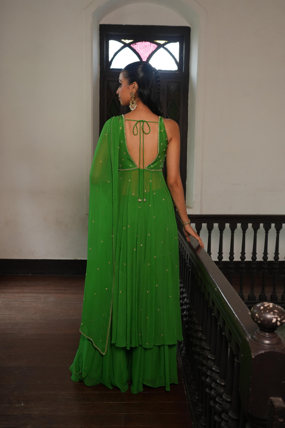 Parrot Green (InCut) Anarkali With Sharara