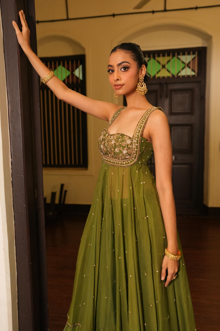 Mint Mehendi Green Anarkali With Sharara Set