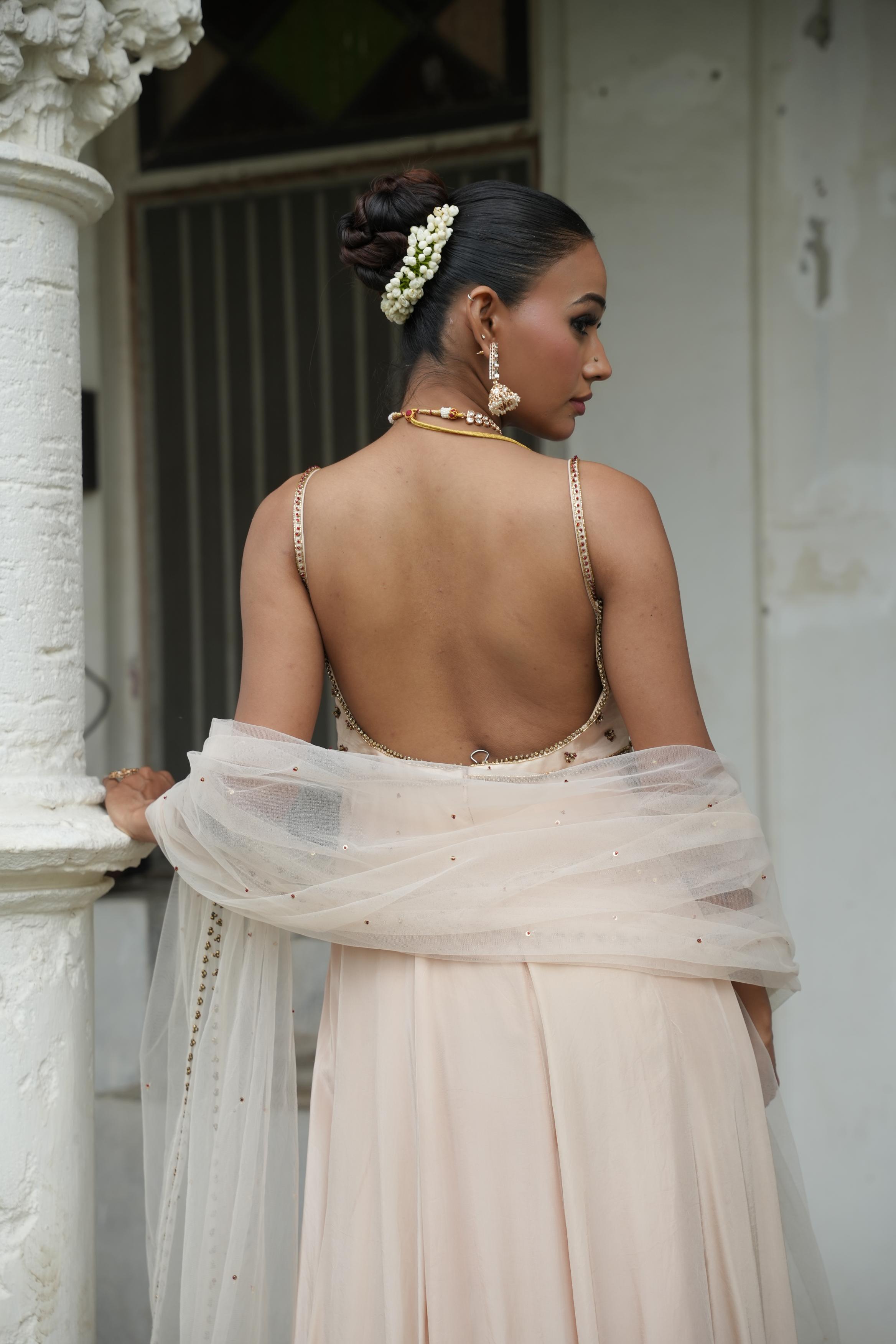 Ivory (Strap) Anarkali With Sharara Set