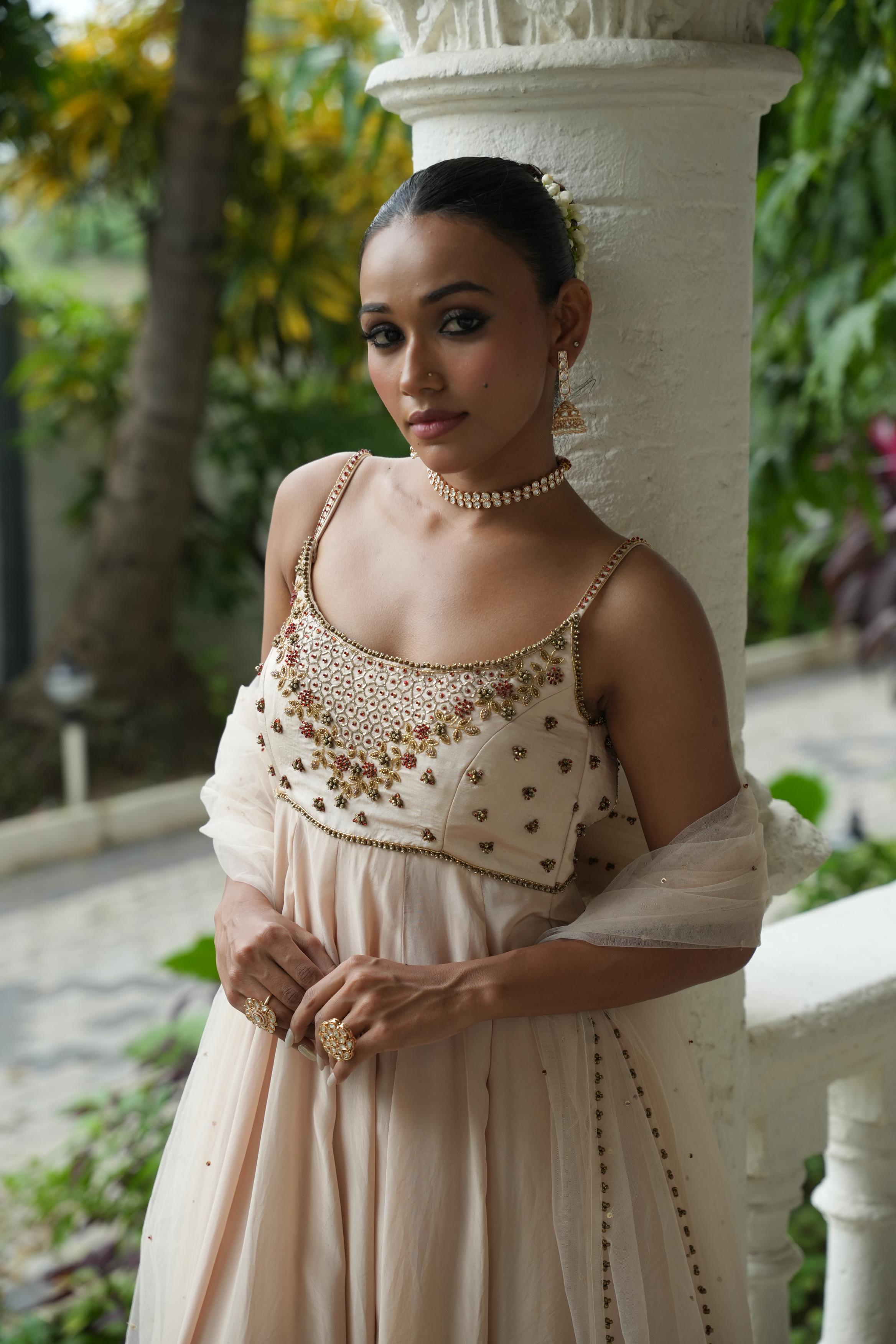 Ivory (Strap) Anarkali With Sharara Set