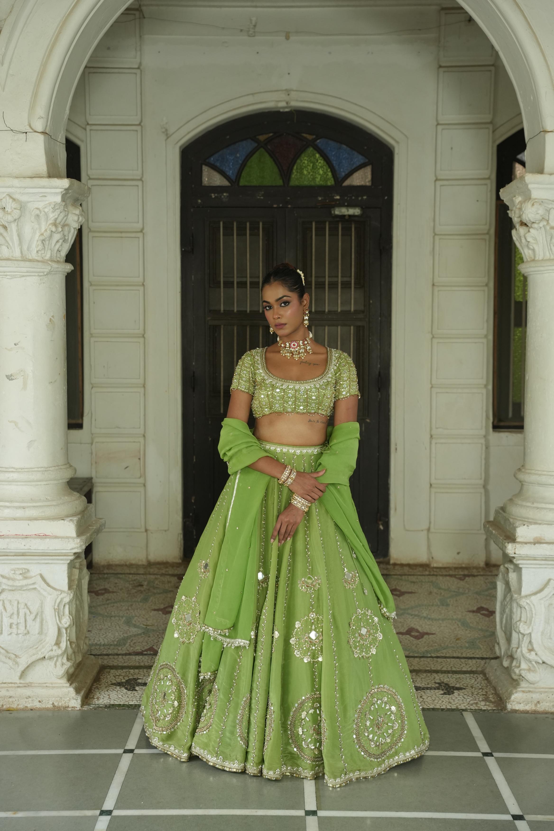 Pista Green Zari Lehenga