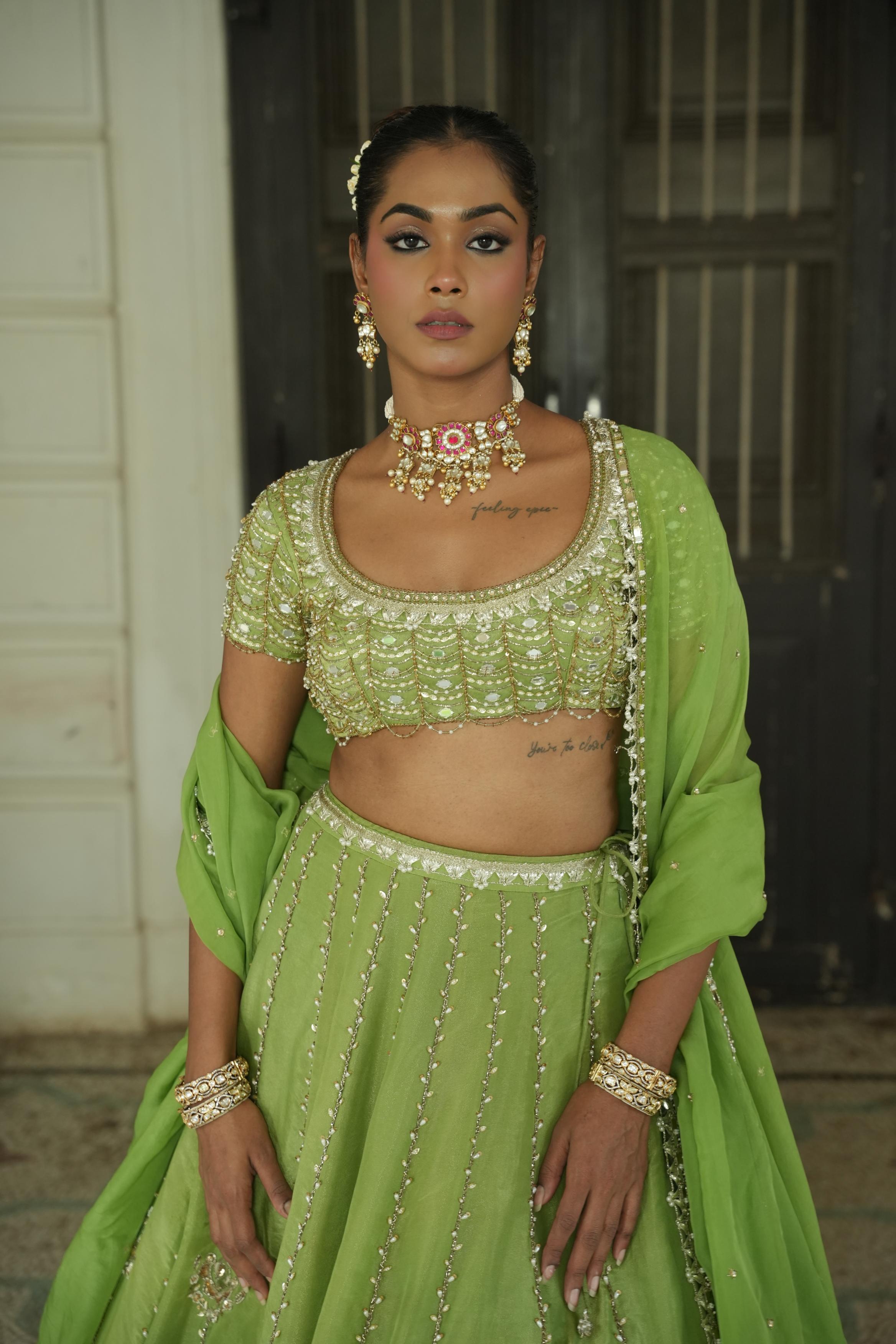 Pista Green Zari Lehenga