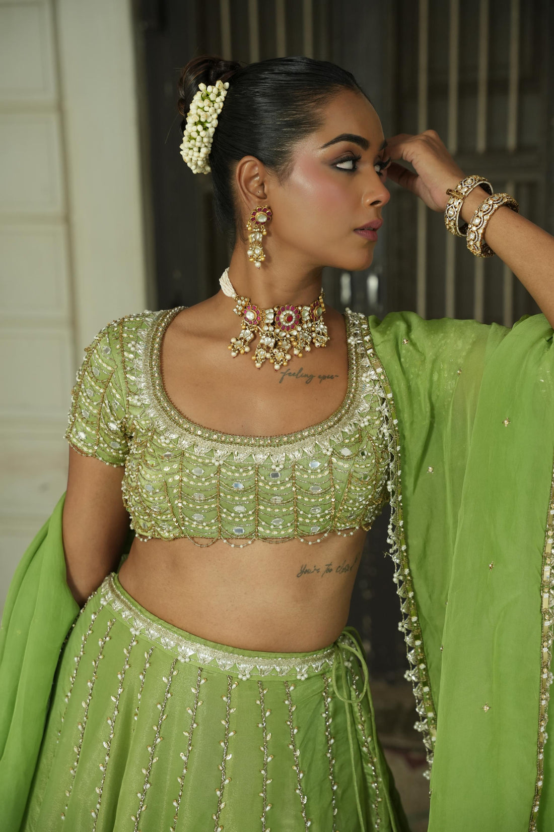 Pista Green Zari Lehenga