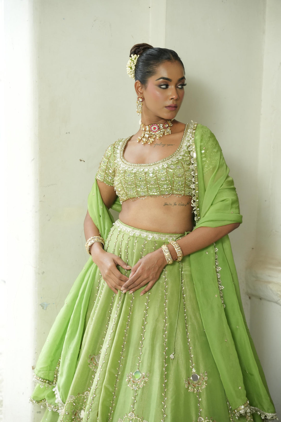 Pista Green Zari Lehenga