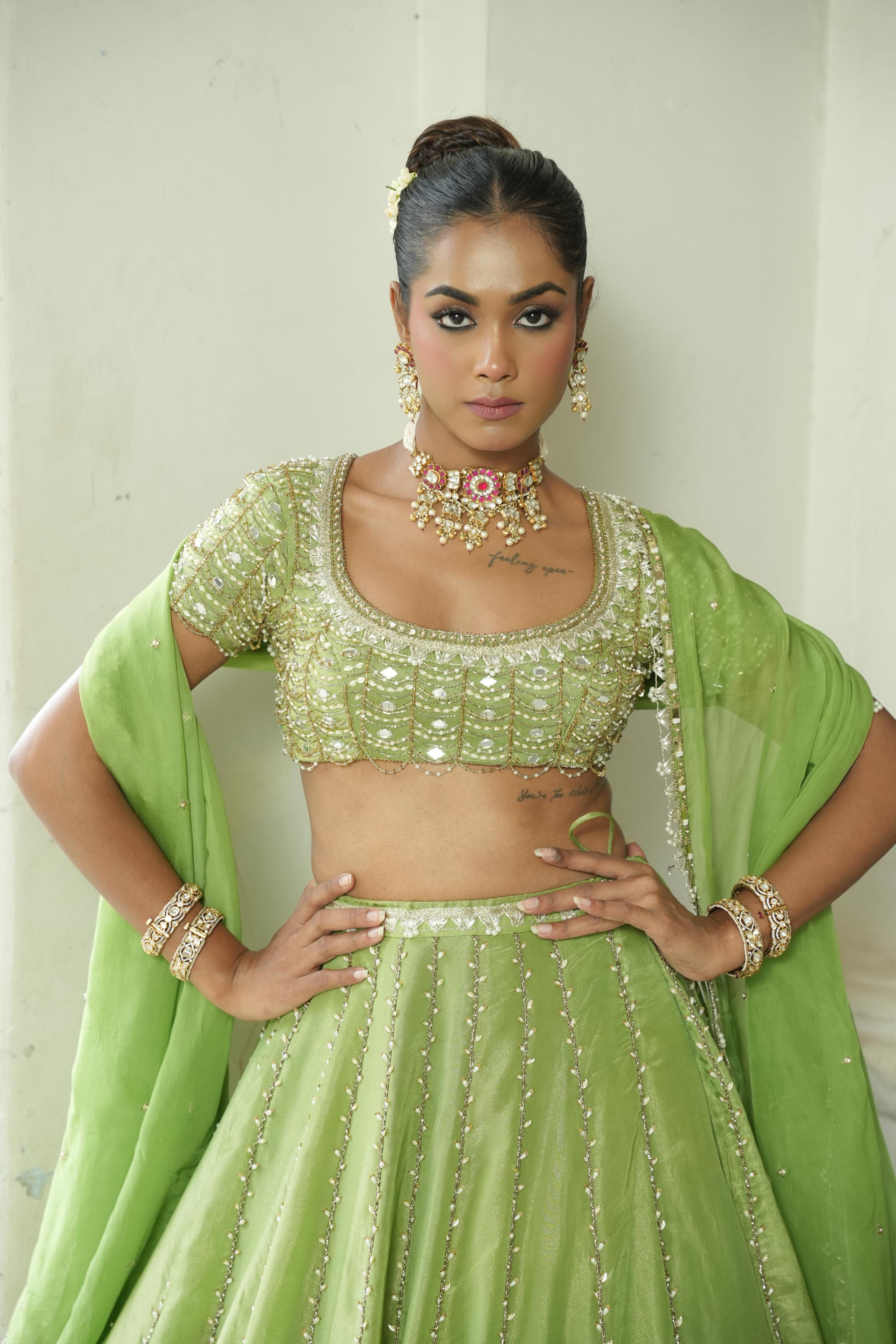 Pista Green Zari Lehenga