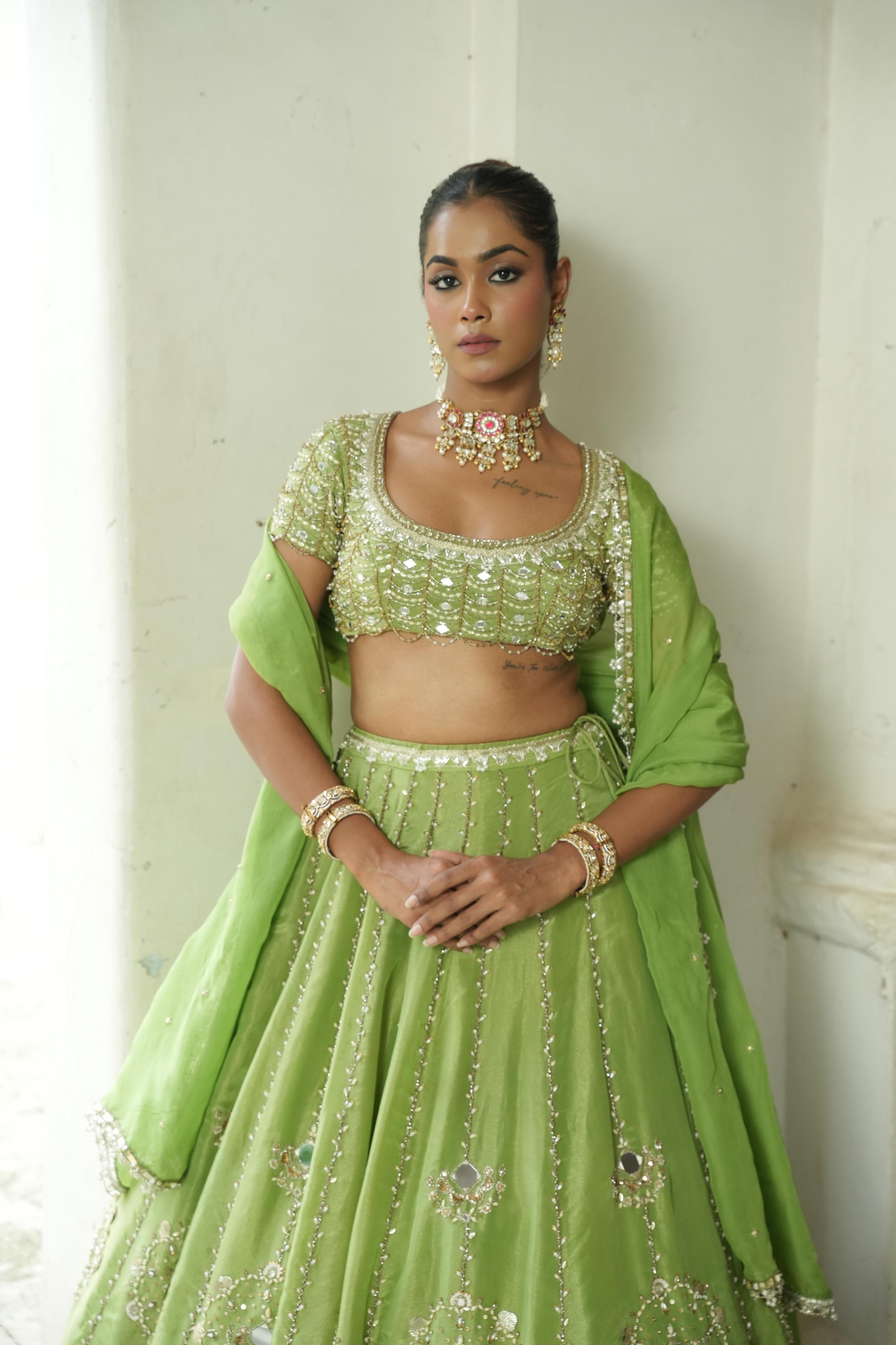 Pista Green Zari Lehenga