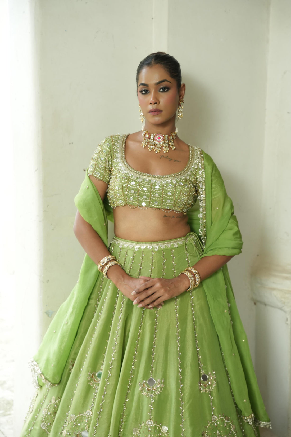 Pista Green Zari Lehenga
