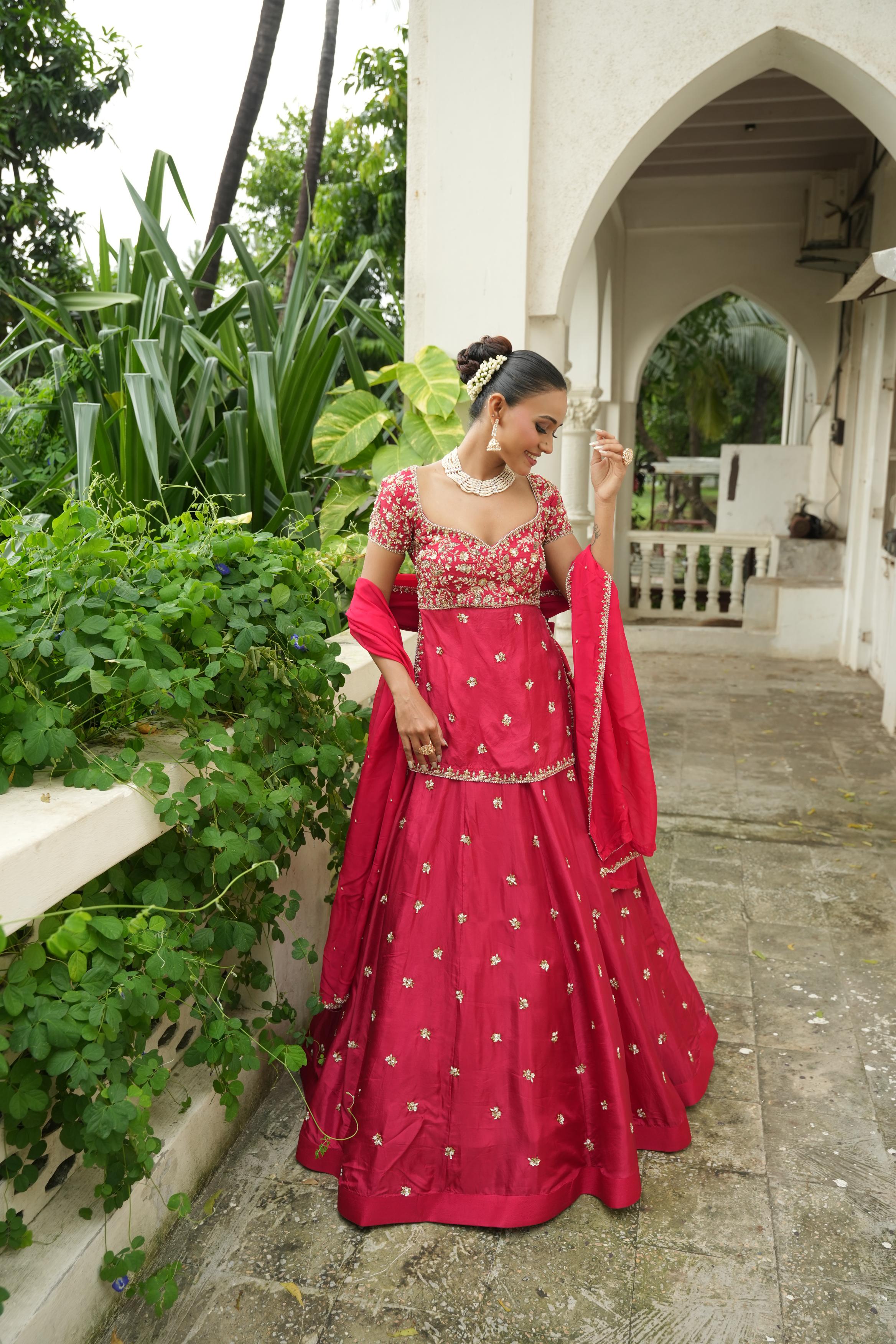 Red (Long Blouse) Lehenga