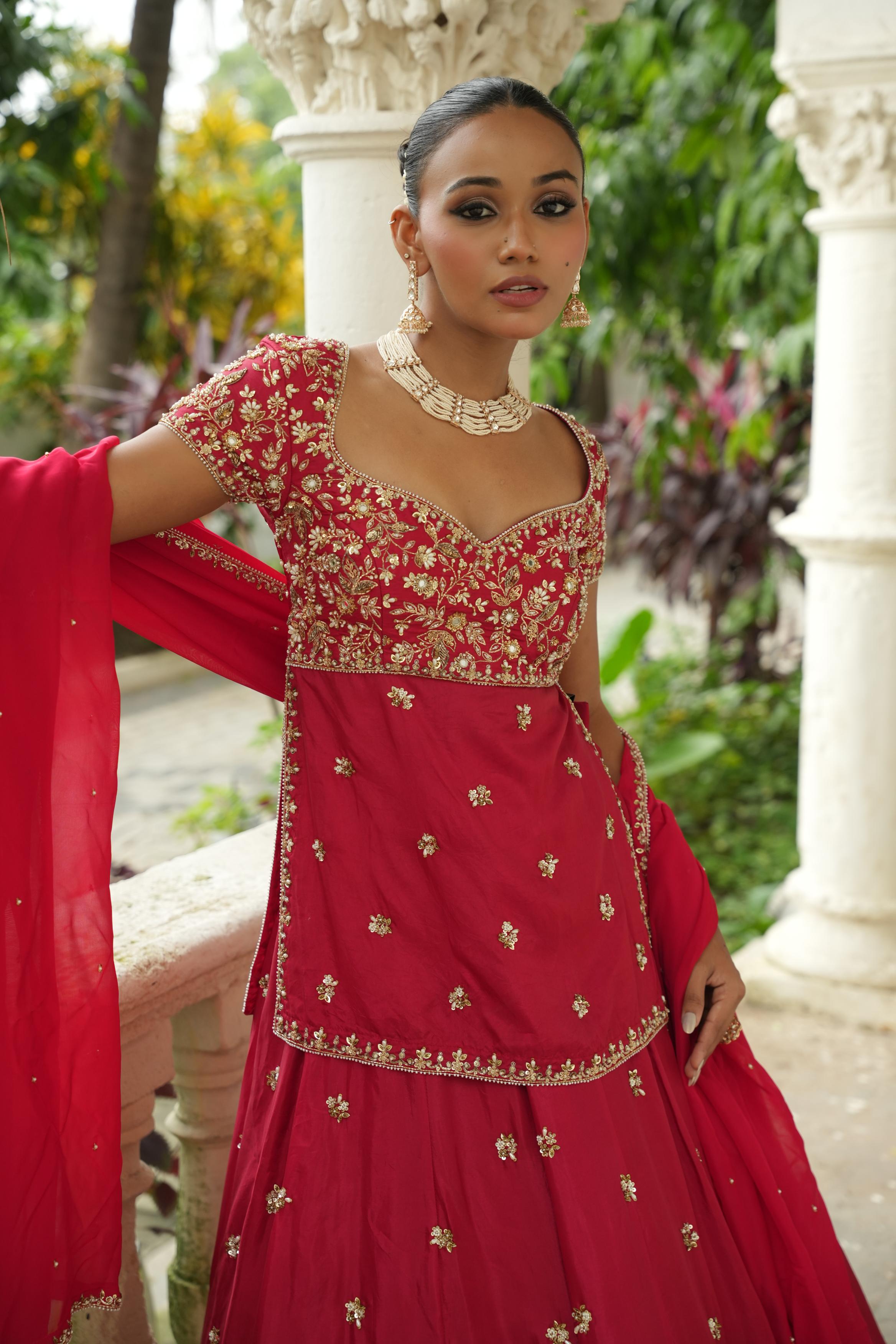 Red (Long Blouse) Lehenga