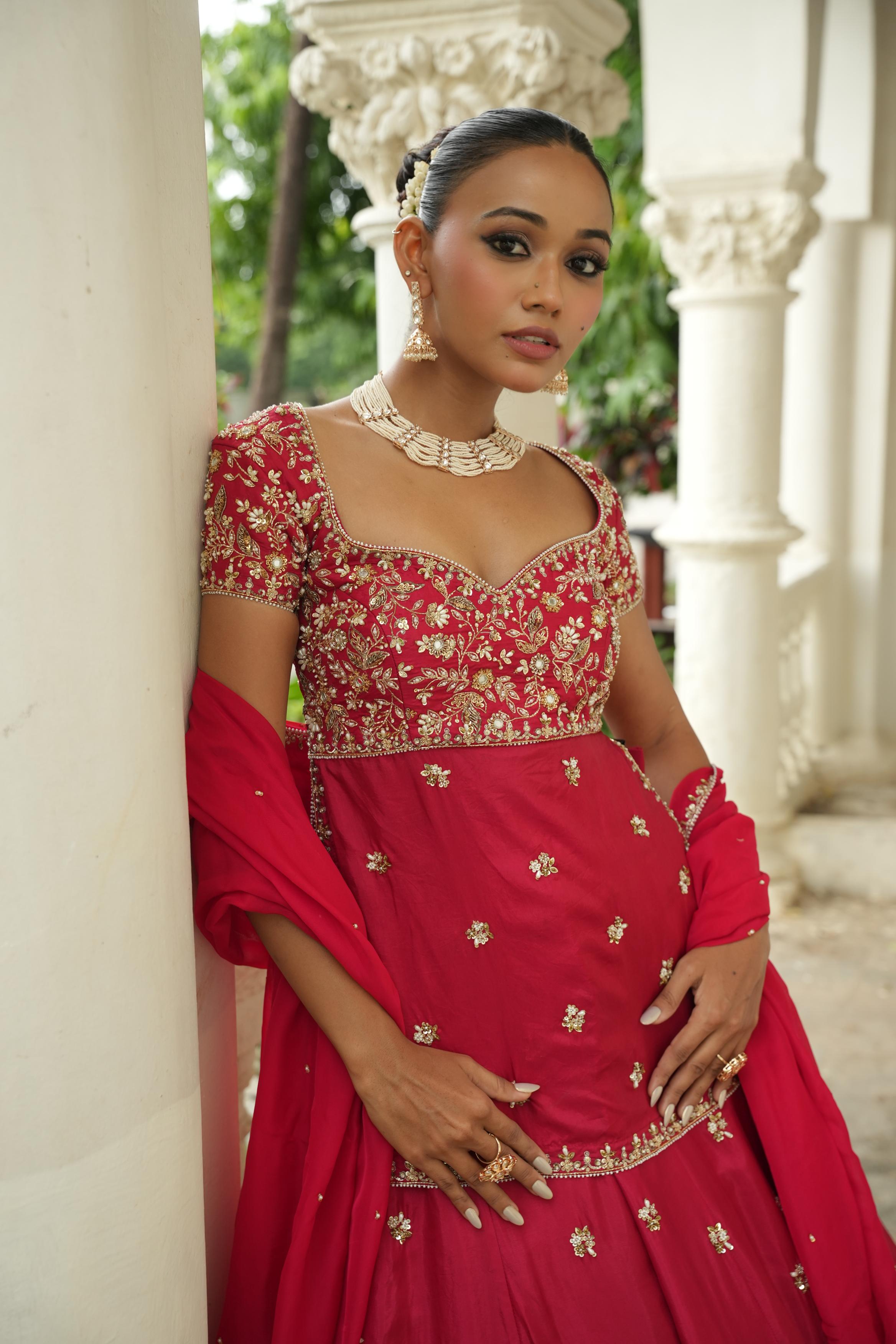 Red (Long Blouse) Lehenga