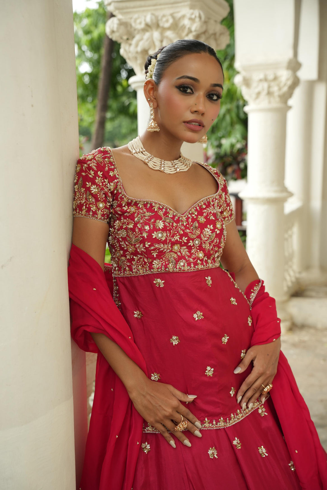 Red (Long Blouse) Lehenga