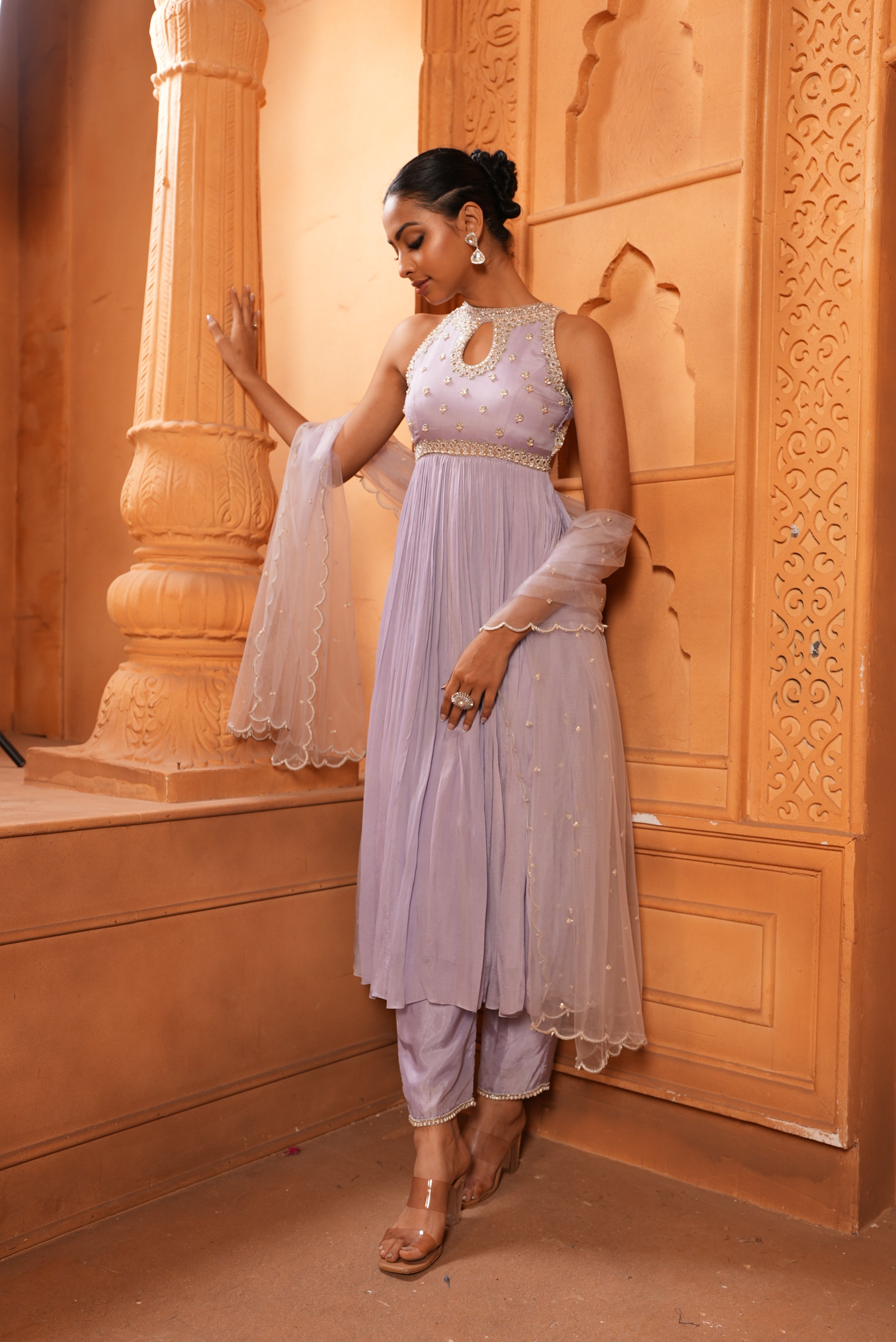 Lilac (Incut) Dress With Pants