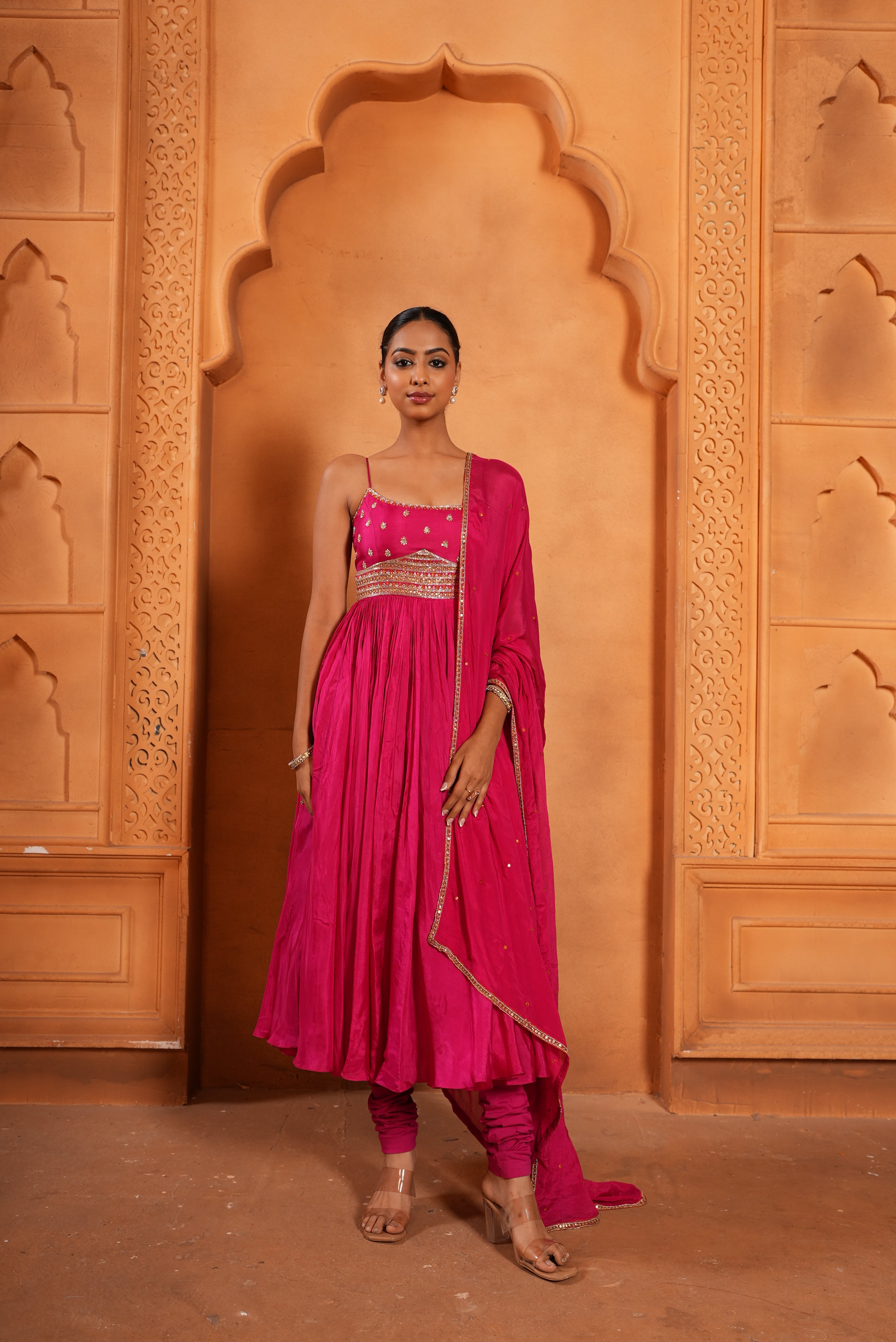 Gulabi Pink (Strap) Anarkali Dress With Chudidar