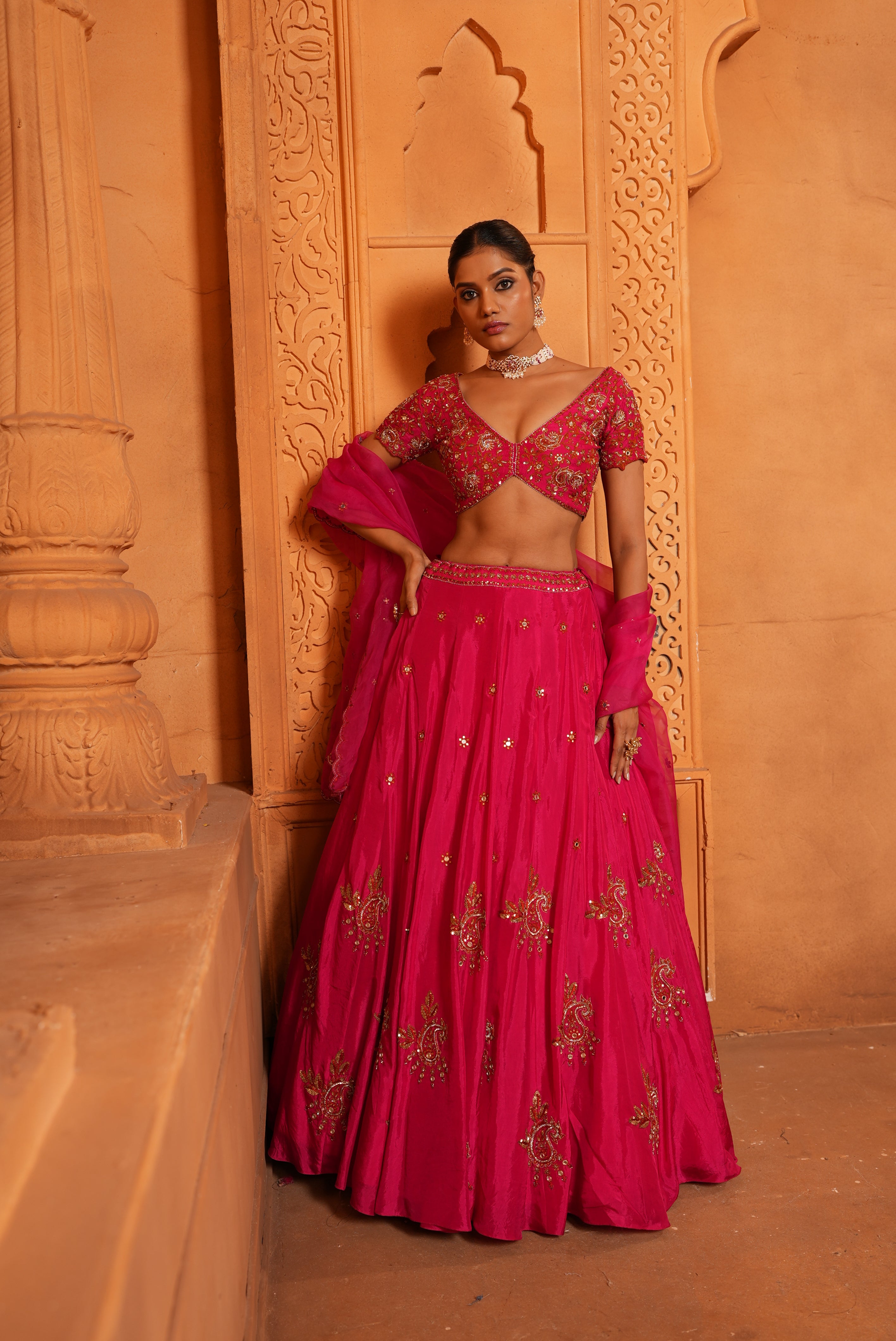 Gulabi Pink (Rust Resham Details) Lehenga