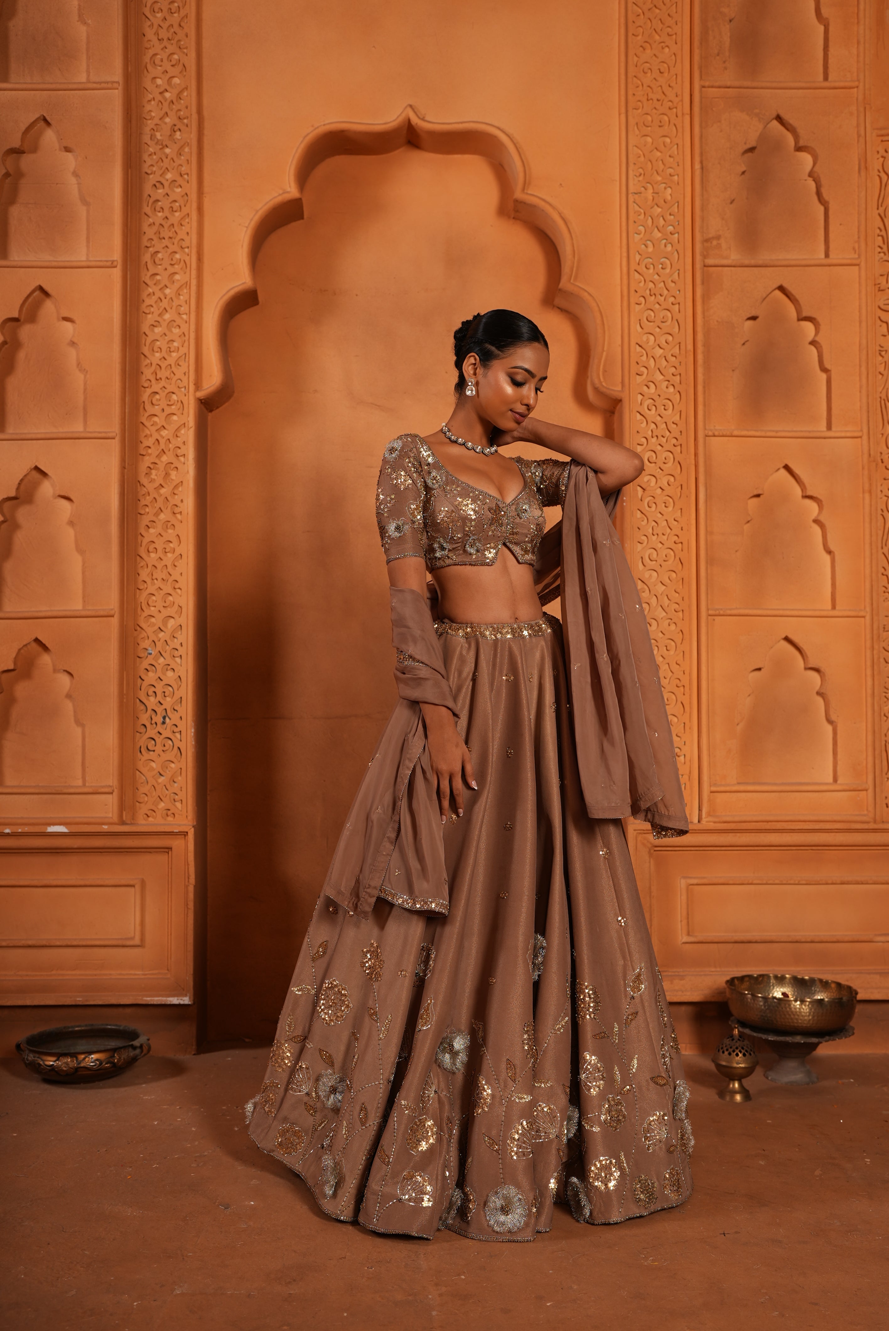 Nude Brown Zari Lehenga