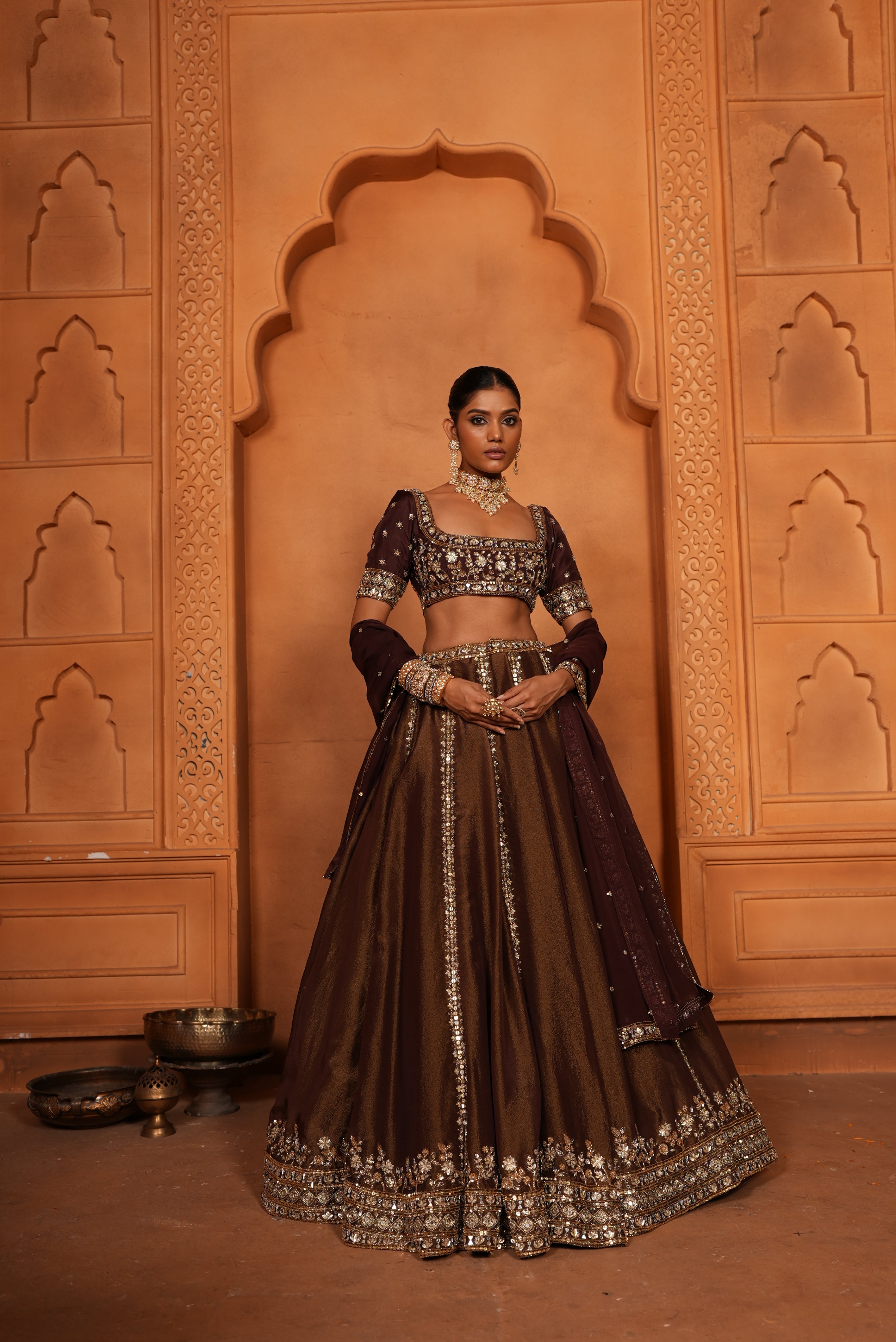 Maroonish Brown (Zari) Lehenga