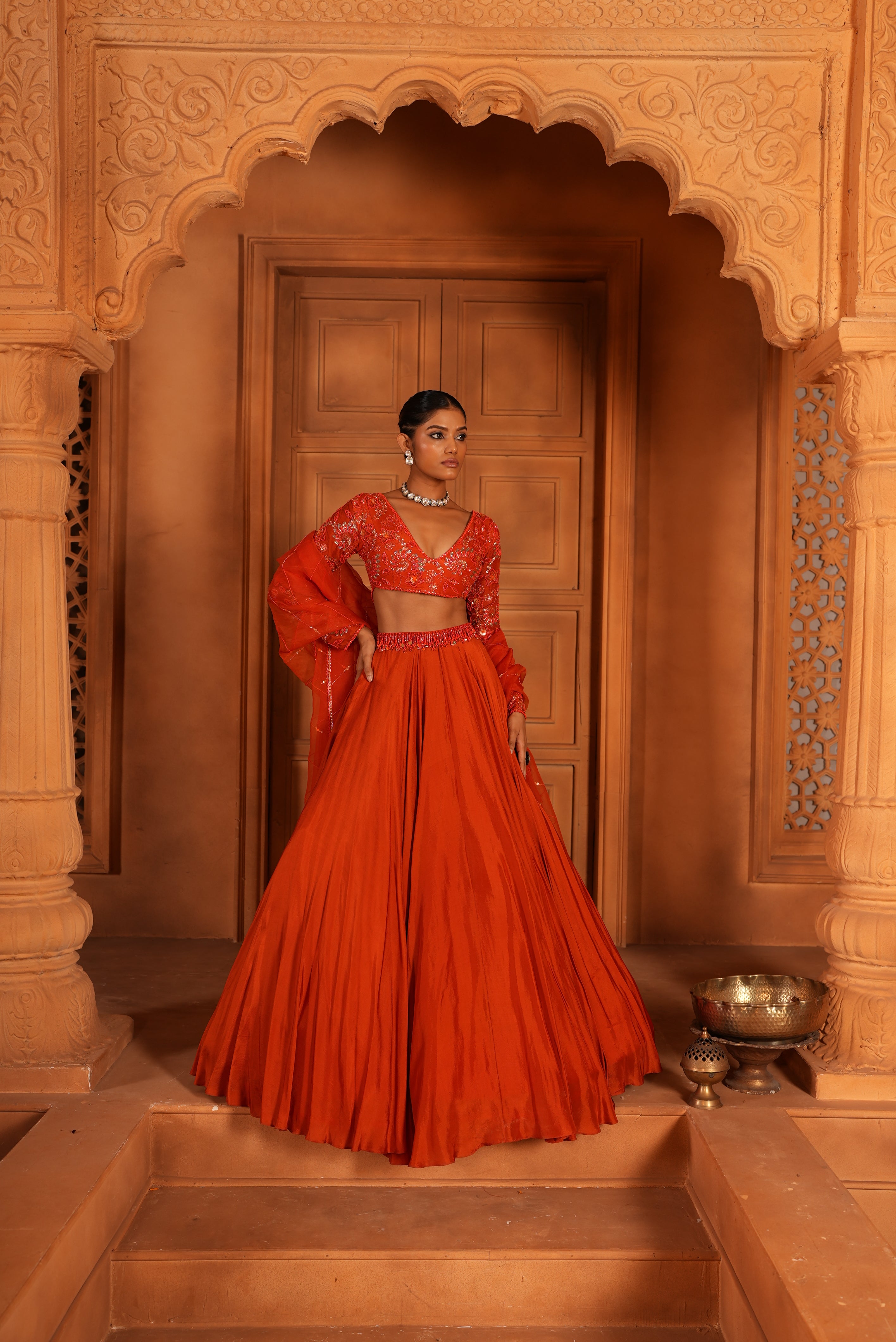 Candy Orange (Tone On Tone Work) Lehenga
