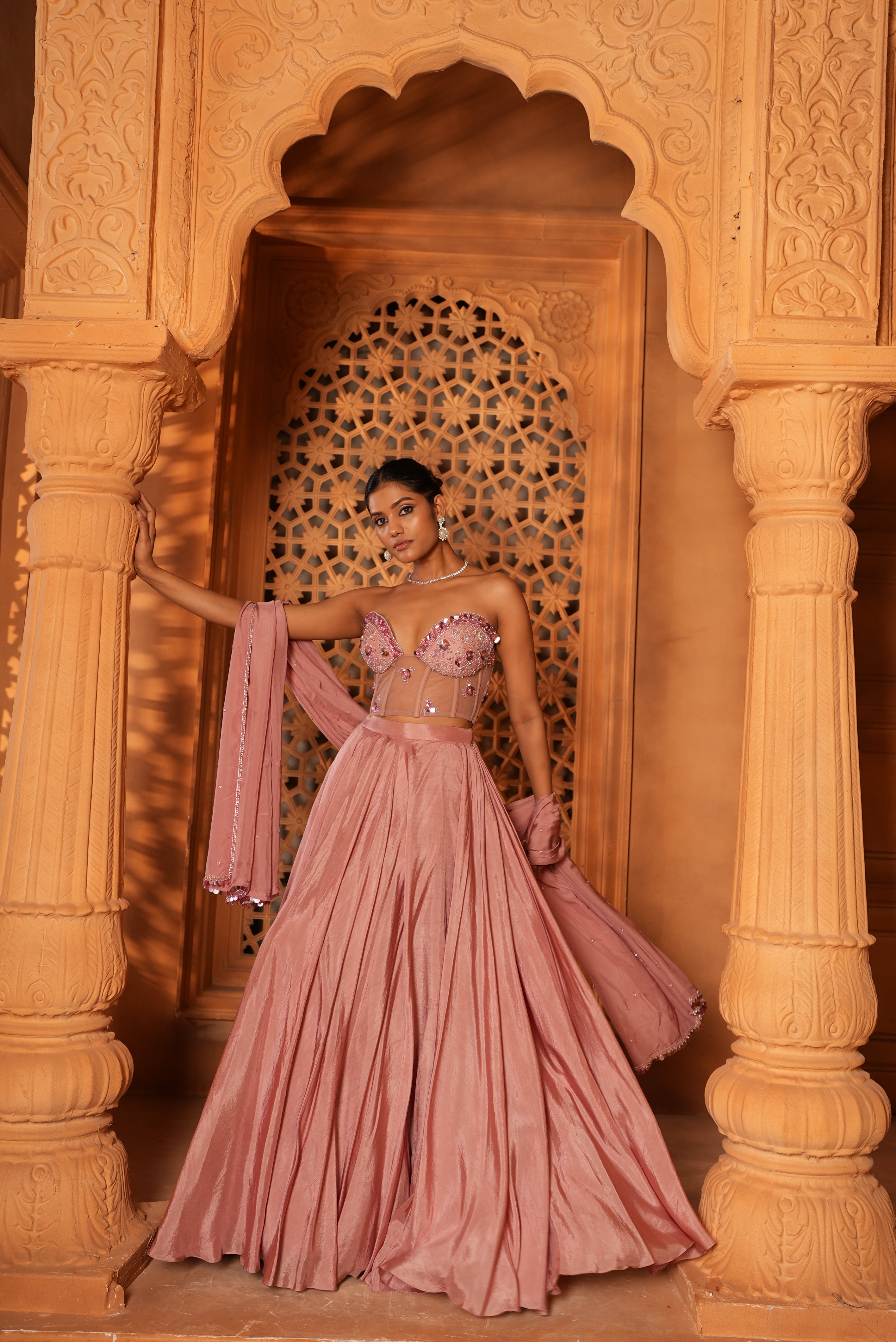 Champagne Pink (Corset) Lehenga