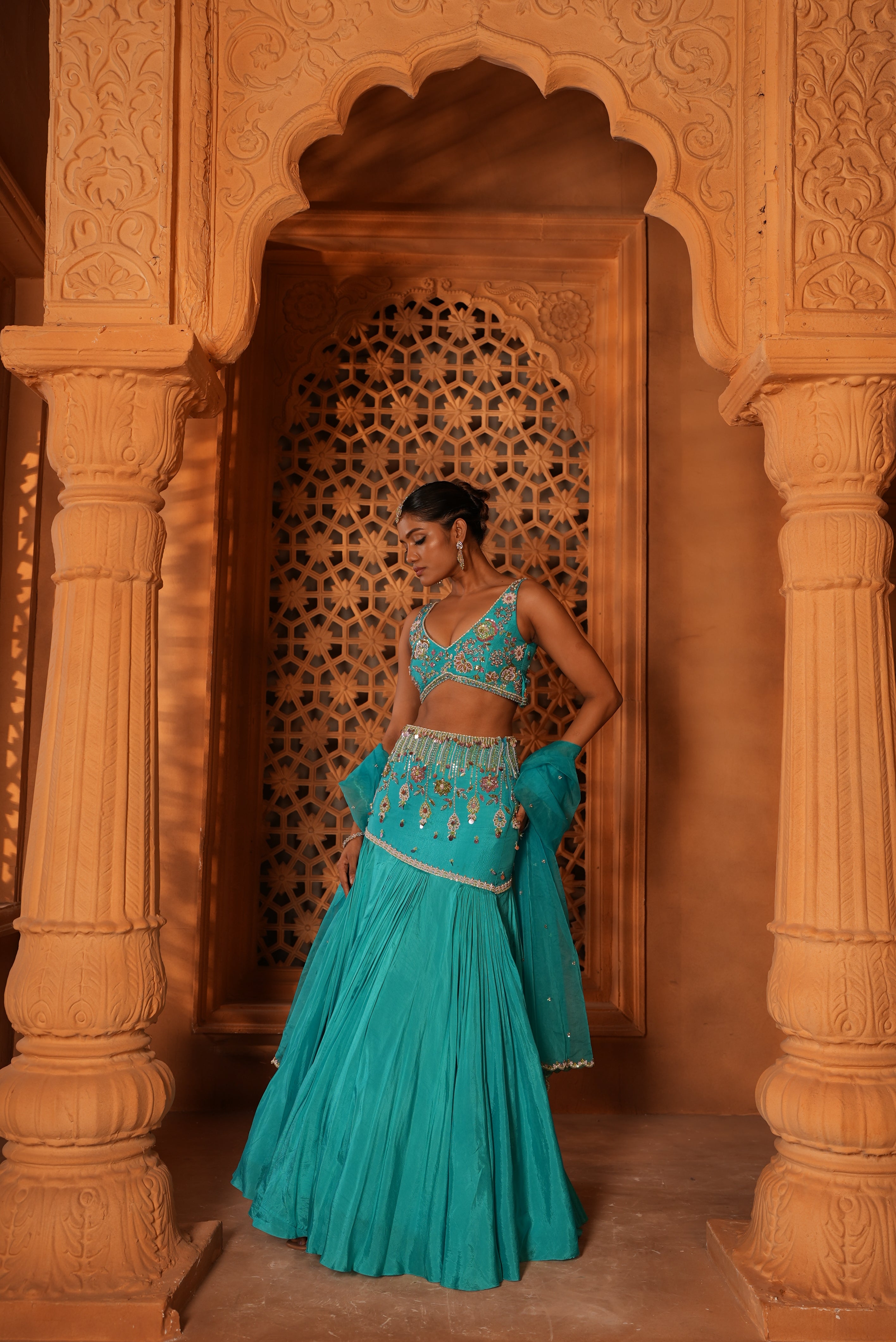 Bright Sky Blue (FishCut) Lehenga