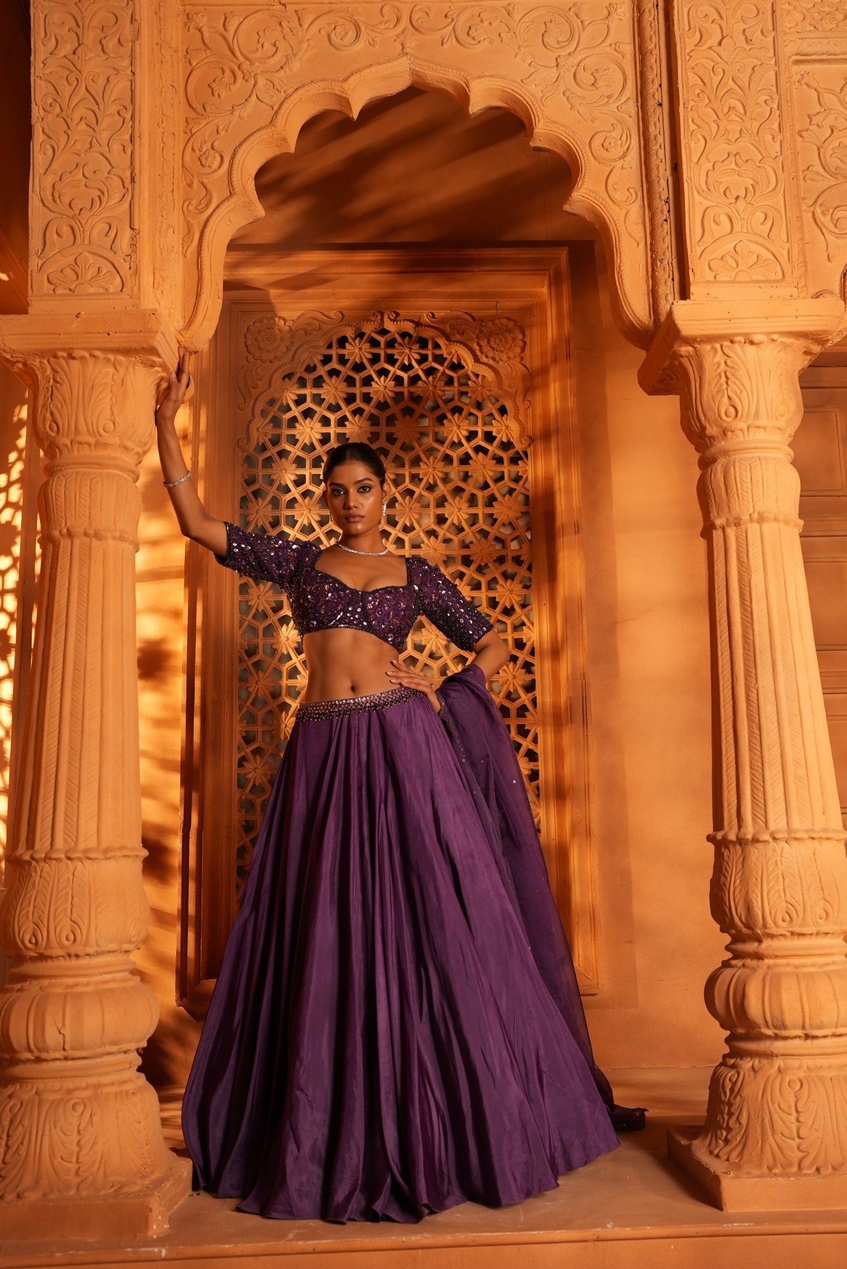 Violet Plain (Tone On Tone Work) Lehenga