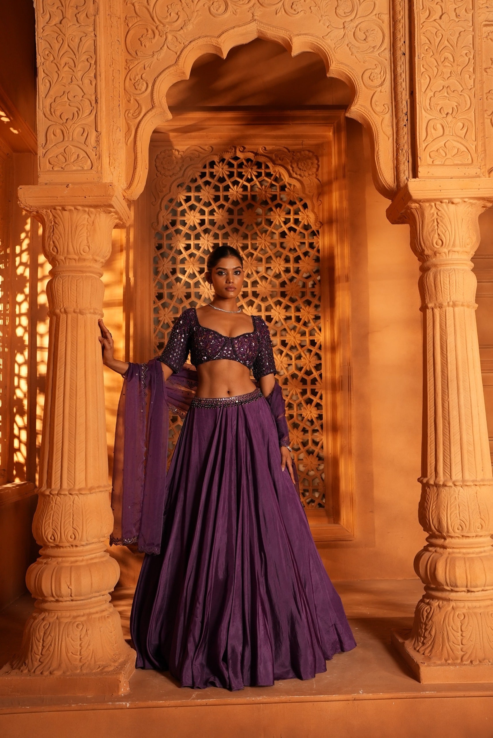 Violet Plain (Tone On Tone Work) Lehenga