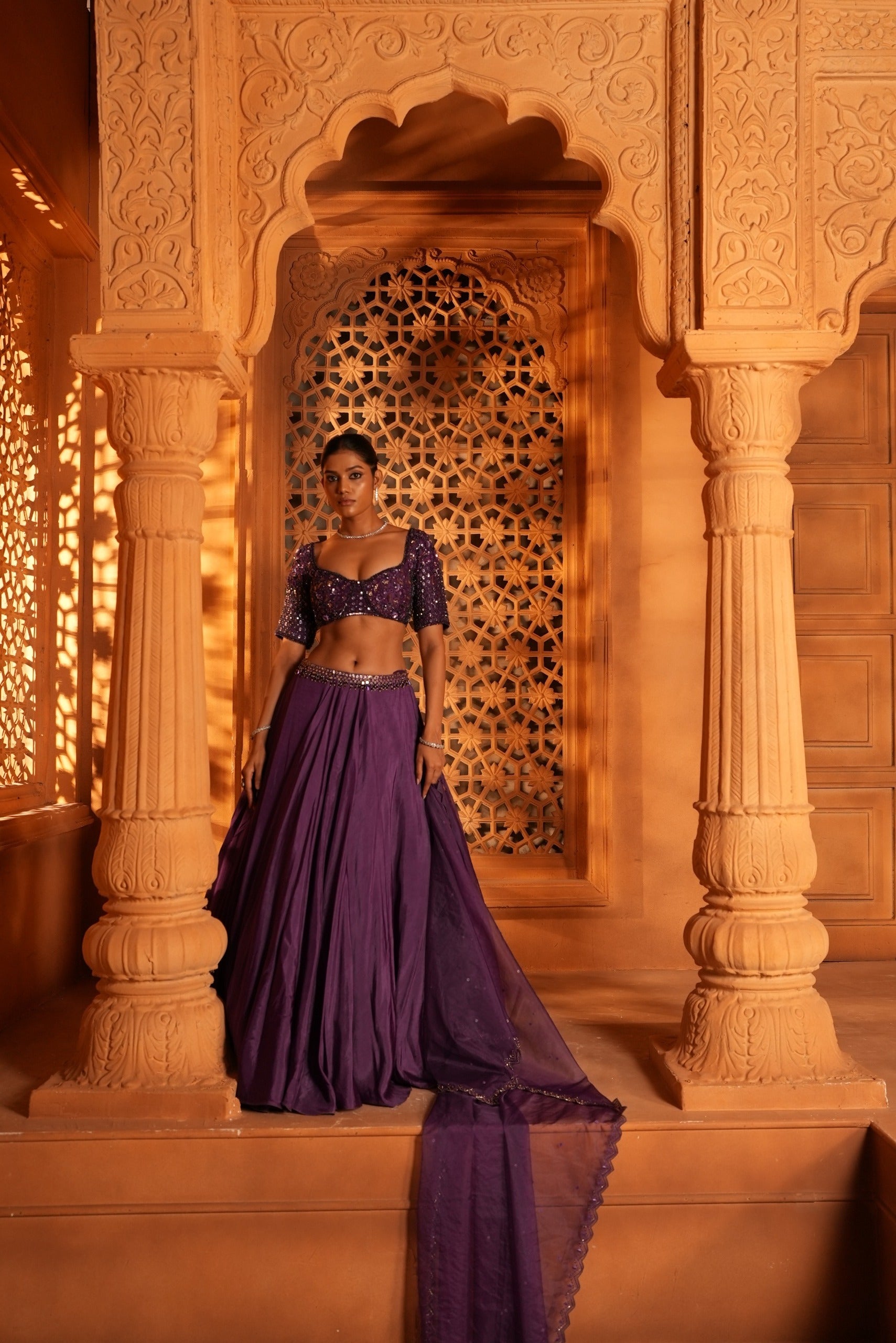 Violet Plain (Tone On Tone Work) Lehenga