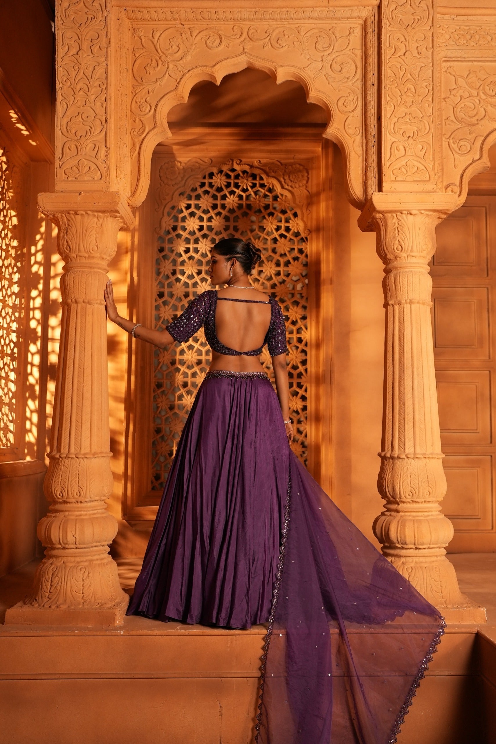 Violet Plain (Tone On Tone Work) Lehenga