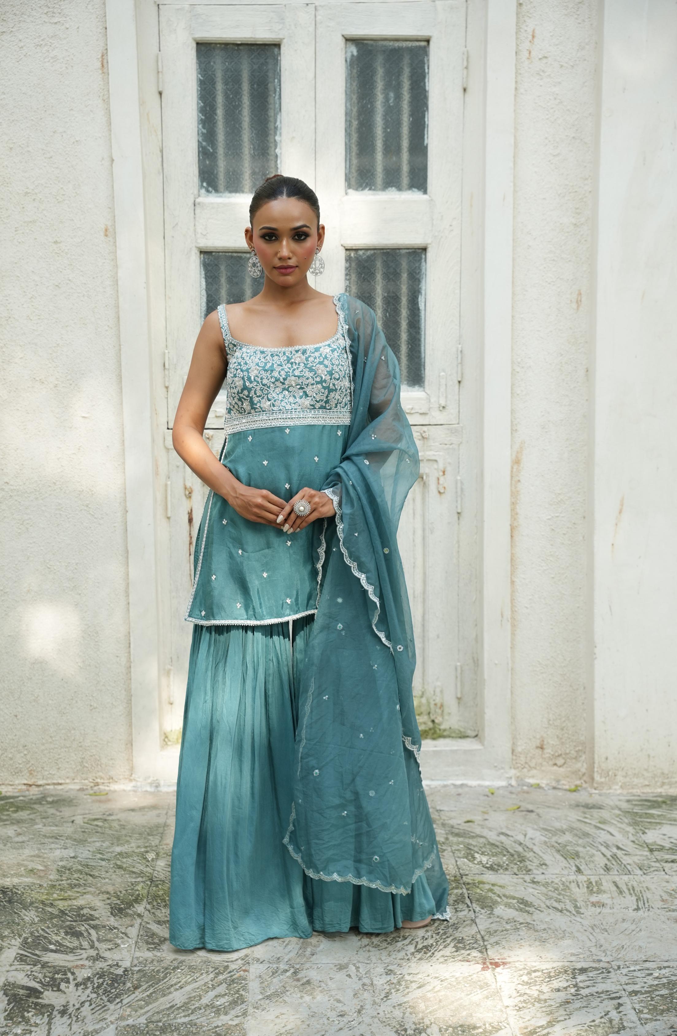 Turqouise Blue (SleeveLess) Gharara Set